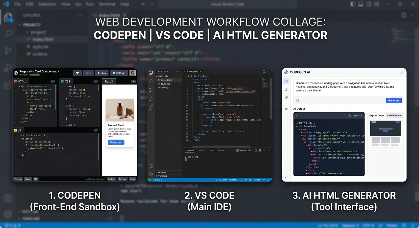 Comparison of popular free HTML generator tool interfaces for beginners