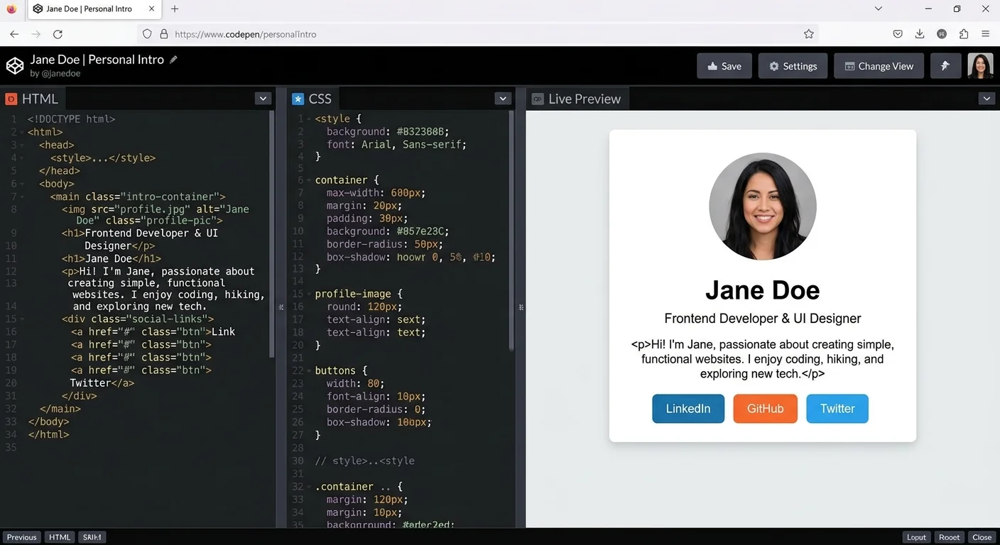 Beginner HTML project built in CodePen with live preview